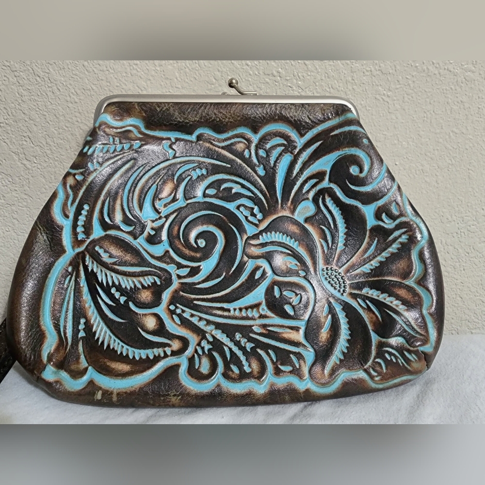 Patricia Nash Brown and Blue Embossed Clutch